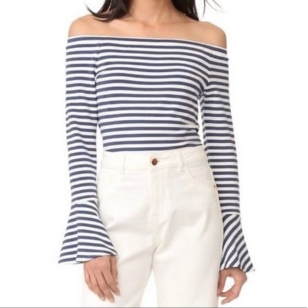 Club Monaco Striped Off The Shoulder Top